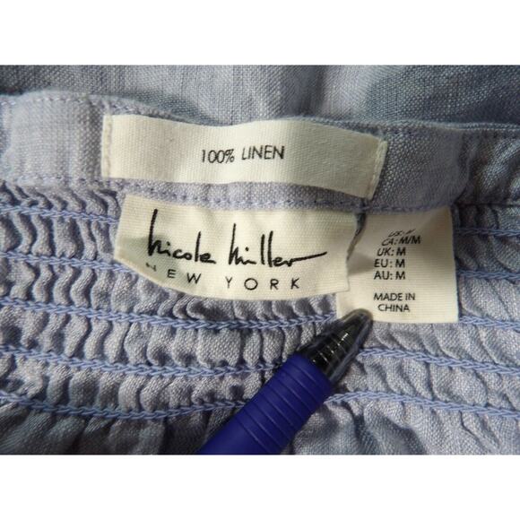 Nicole Miller Linen Tunic Medium 1/2 Button Blue Cottage Core Minimalist READ - Picture 3 of 14